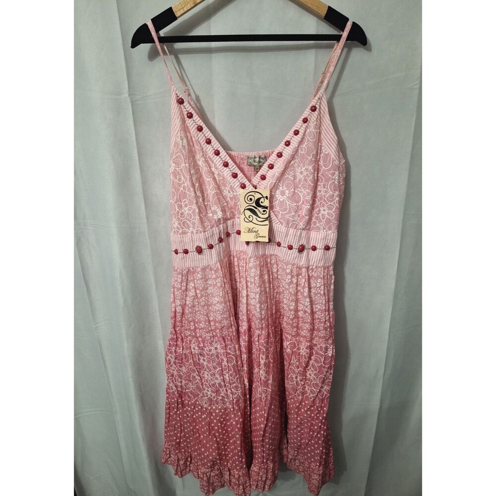 Mint Green Pink Floral Studded Polka Dot Babydoll Dress 3X Barbie Western Beach